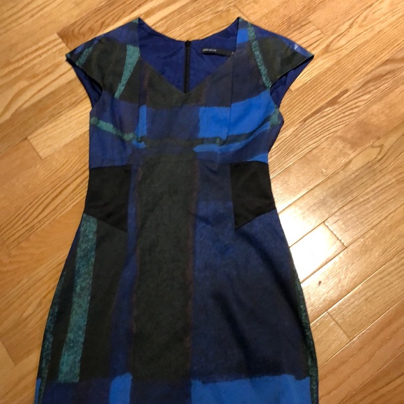 Karen Millen blue graphic fitted dress 4-6 UK 10 - Picture 2 of 9